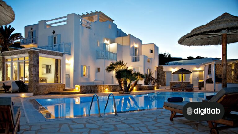 Trends in digital marketing for hotels - photograph of hotel exterior taken from pool area