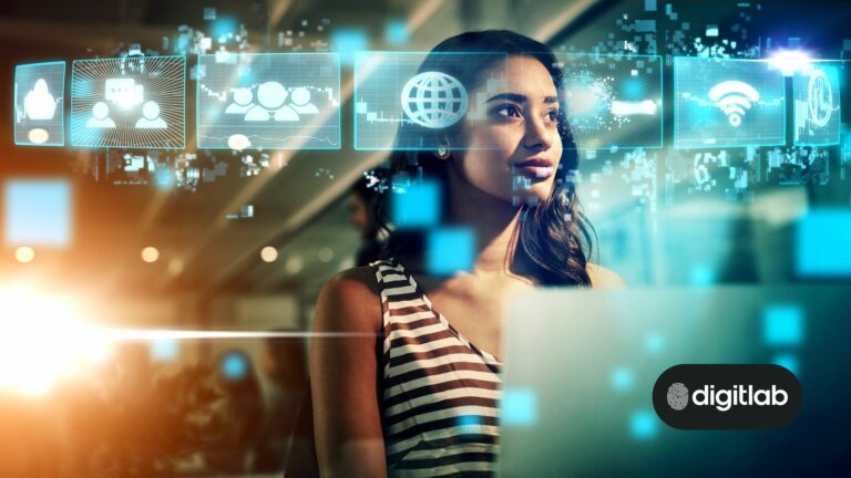 fintech go-to-market strategies - woman sitting behind computer screen staring at data